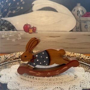 Wooden Rocking Bunny Figurine